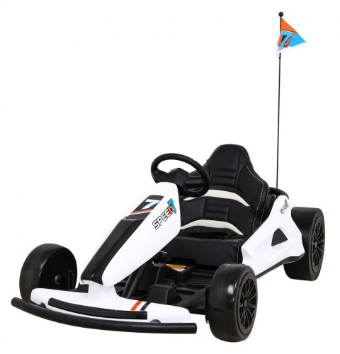 Gokart Speed 7 Drift King na akumulator dla dzieci Biały + Funkcja driftu + Sportowe siedzenie + 2 Prędkości + EVA Gokart Speed 7 Drift King na akumulator dla dzieci Biały + Funkcja driftu + Sportowe siedzenie + 2 Prędkości + EVA