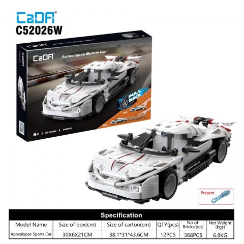Klocki techniczne CaDA 368 el. Auto sportowe Apocalypse z napędem Pull-back dla dzieci 6+ Klocki techniczne CaDA 368 el. Auto sportowe Apocalypse z napędem Pull-back dla dzieci 6+