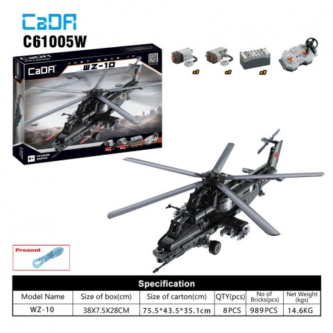 Klocki techniczne CaDA 989 el. Zdalnie sterowany Helikopter WZ-10 śmigłowiec bojowy Klocki techniczne CaDA 989 el. Zdalnie sterowany Helikopter WZ-10 śmigłowiec bojowy