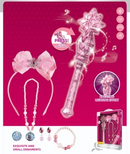 Magiczny zestaw księżniczki wróżki dla dziewczynek 3+ Interaktywna różdżka + bajkowa biżuteria 7 el.
