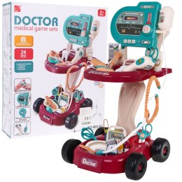 Zestaw lekarski dla dzieci 3+ Wózek + panel EKG 24 el. Kardiolog Dentysta Ortopeda Pielęgniarka