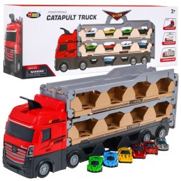 Zestaw 3w1 Ciężarówka z lawetą + autka resoraki dla dzieci 3+ Tor z katapultą