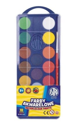 Farby akwarelowe fi 23.5mm 18 kolorów ASTRA