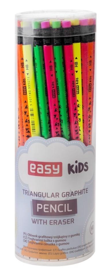 Ołówek trójkątny z gumką neon HB (48szt) Ołówek trójkątny z gumką neon HB (48szt)