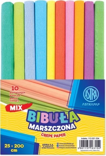 Bibula marszczona ASTRAPAP 25*200 cm, MIX 10 kol. pastelowych, zestaw