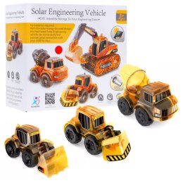 Edukacyjny zestaw solarnych pojazdów budowlanych 3w1 dla dzieci Koparka Betoniarka Spychacz
