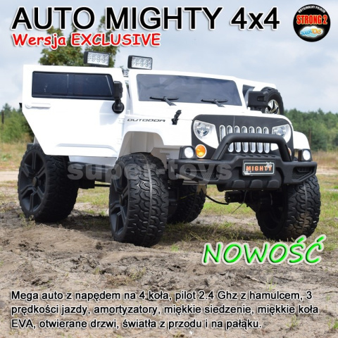 Auto na akumulator Mighty Jeep dla dzieci Czerwony + 2-osobowy + Napęd 4x4 + 2 bagażniki Auto na akumulator Mighty Jeep dla dzieci Czerwony + 2-osobowy + Napęd 4x4 + 2 bagażniki