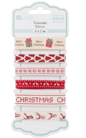 Wstążka Boże Narodzenie DPCRAFT tasiemki bawełniane SCANDI CHRISTMAS, 6 X 2M Wstążka Boże Narodzenie DPCRAFT tasiemki bawełniane SCANDI CHRISTMAS, 6 X 2M