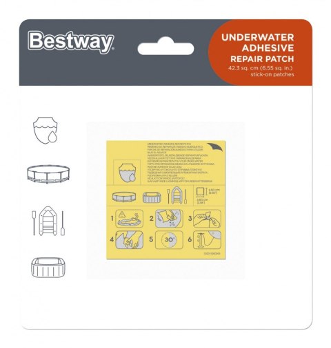 Zestaw 10 Wodoodpornych Łatek naprawczych do materiału PVC 6,5x6,5cm BESTWAY Zestaw 10 Wodoodpornych Łatek naprawczych do materiału PVC 6,5x6,5cm BESTWAY