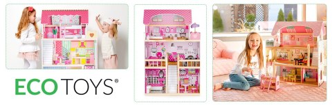 Drewniany domek dla lalek mebelki ECOTOYS