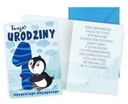 Karnet B6 Urodziny 1 pingwinek