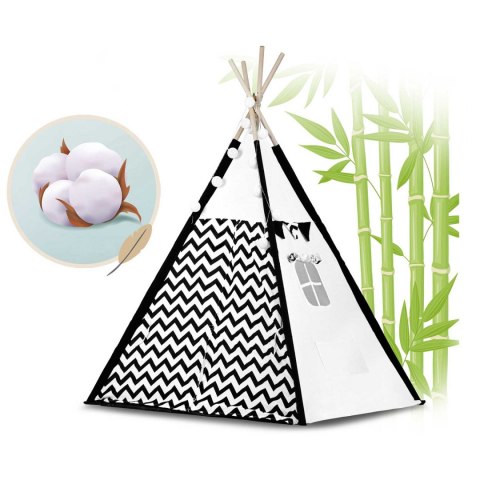Namiot tipi dla dzieci z girlandą i światełkami - biało czarny z pandą Namiot tipi dla dzieci z girlandą i światełkami - biało czarny z pandą