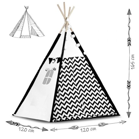 Namiot tipi dla dzieci z girlandą i światełkami - biało czarny z pandą Namiot tipi dla dzieci z girlandą i światełkami - biało czarny z pandą