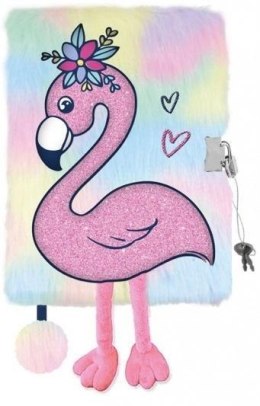 Pamiętnik z kłódką A5/96K 3D włochacz Flamingo