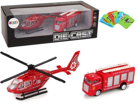 Zestaw Autek Straż Pożarna Naciąg Helikopter Czerwony Zestaw Autek Straż Pożarna Naciąg Helikopter Czerwony