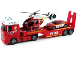 Zestaw Straż Pożarna Laweta Autko Helikopter Dźwięk Światła Czerwone