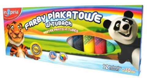 Farby plakatowe w tubach 12 kolorów 30ml Farby plakatowe w tubach 12 kolorów 30ml