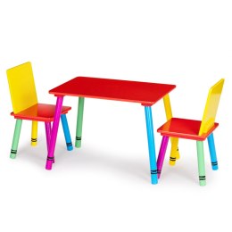 Meble dla dzieci komplet drewniany stół + 2 krzesła kolorowe ECOTOYS