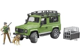 Land Rover Defender z figurką leśnika i z psem
