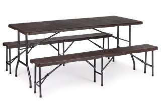 Zestaw cateringowy stół bankietowy 180 cm + 2 ławki brąz ModernHome