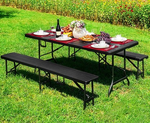 Zestaw cateringowy stół bankietowy 180 cm + 2 ławki brąz ModernHome
