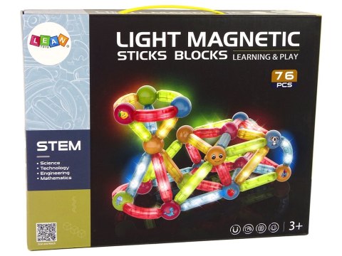 Świecące Klocki Magnetyczne Edukacyjne Zestaw 76 Elementów Świecące Klocki Magnetyczne Edukacyjne Zestaw 76 Elementów