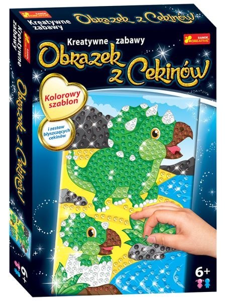 Cekinowy obrazek. Dinozaur Tricerapos Cekinowy obrazek. Dinozaur Tricerapos