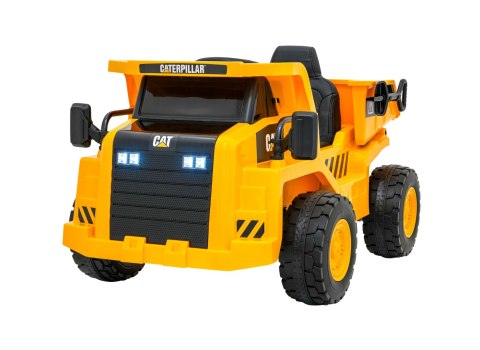 Wywrotka Caterpillar na akumulator dla dzieci Żółty + Ruchomy kiper + Łopatka + Megafon + Audio LED + Ekoskóra Wywrotka Caterpillar na akumulator dla dzieci Żółty + Ruchomy kiper + Łopatka + Megafon + Audio LED + Ekoskóra