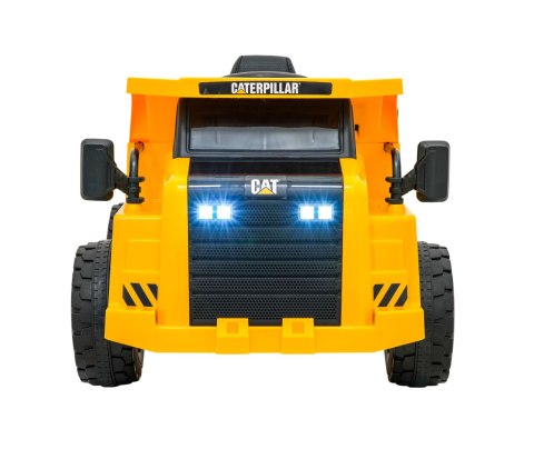 Wywrotka Caterpillar na akumulator dla dzieci Żółty + Ruchomy kiper + Łopatka + Megafon + Audio LED + Ekoskóra Wywrotka Caterpillar na akumulator dla dzieci Żółty + Ruchomy kiper + Łopatka + Megafon + Audio LED + Ekoskóra