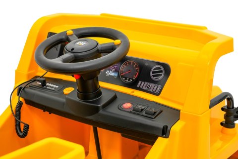 Wywrotka Caterpillar na akumulator dla dzieci Żółty + Ruchomy kiper + Łopatka + Megafon + Audio LED + Ekoskóra Wywrotka Caterpillar na akumulator dla dzieci Żółty + Ruchomy kiper + Łopatka + Megafon + Audio LED + Ekoskóra