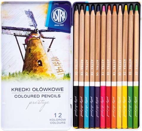 Kredki ołówkowe ASTRA Prestige 12 kolorów z drewna cedrowego w metalowym pudełku Kredki ołówkowe ASTRA Prestige 12 kolorów z drewna cedrowego w metalowym pudełku