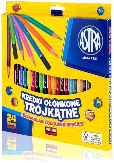 Kredki ołówkowe ASTRA trójkątne 24 kolory Kredki ołówkowe ASTRA trójkątne 24 kolory
