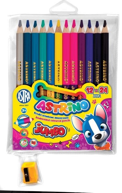 Kredki ołówkowe Astrino okrągłe jumbo 12=24 kolory w drewnie + temperówka Kredki ołówkowe Astrino okrągłe jumbo 12=24 kolory w drewnie + temperówka