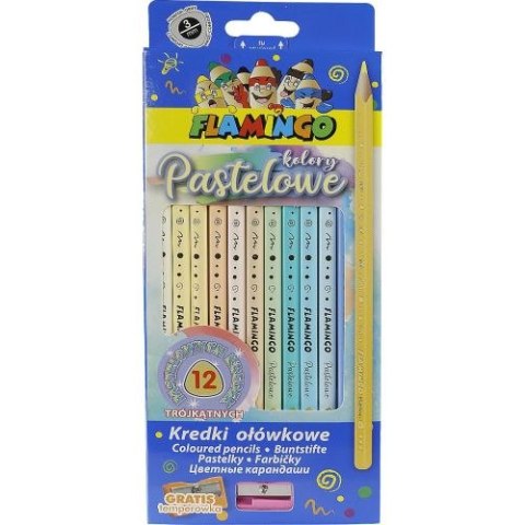 Kredki ołówkowe FLAMINGO Pastelowe 12 kolorów trójkątne Kredki ołówkowe FLAMINGO Pastelowe 12 kolorów trójkątne