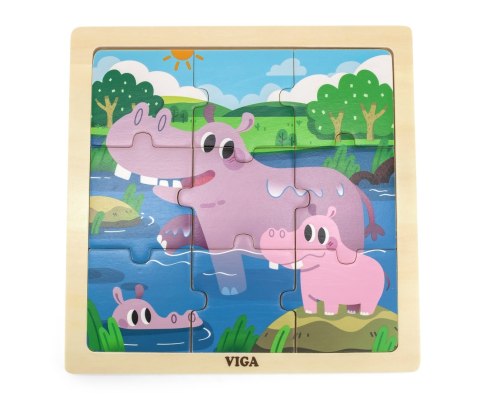 Viga 44628 Puzzle na podkładce 9 elementów - hipopotam Viga 44628 Puzzle na podkładce 9 elementów - hipopotam