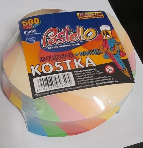 Kostka klejona kolor INTENS-PASTEL 85x85 mm 500 kartek KRĘCONA