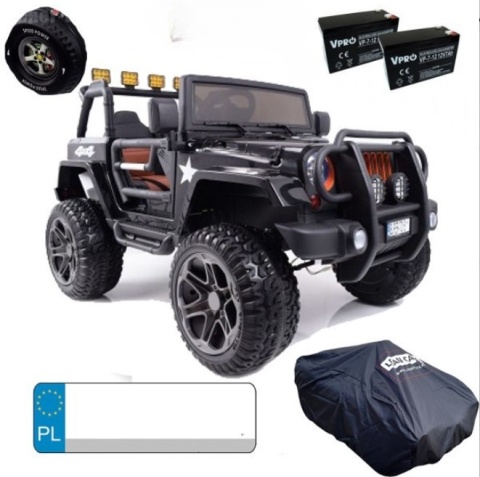 Auto terenowe typu jeep Monster 4x4 dla dzieci Czarny + Pilot + Regulacja siedzenia + Wolny Start + MP3 LED + Bagażnik + Plecak