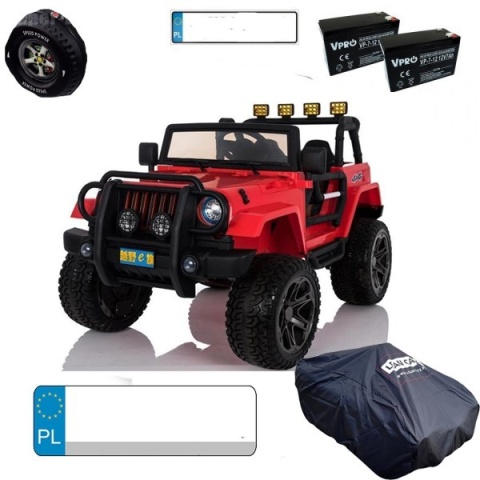 Auto terenowe typu jeep Monster 4x4 dla dzieci Czerwony + Pilot + Regulacja siedzenia + MP3 LED + Bagażnik + Plecak