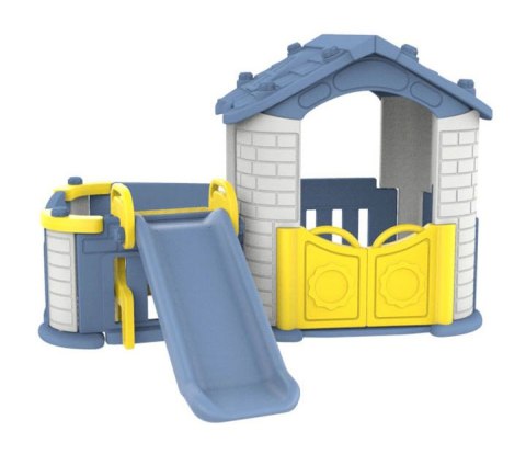 Domek ogrodowy 3w1 dla dzieci Niebieski + Zjeżdżalnia + Ogródek z płotkiem Domek ogrodowy 3w1 dla dzieci Niebieski + Zjeżdżalnia + Ogródek z płotkiem