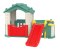 Duży Domek ogrodowy 5w1 dla dzieci + Zjeżdżalnia + Koszykówka + Ogródek + Stolik + 2 Krzesełka Zielony Dach