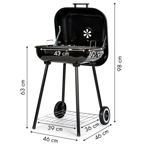 Grill węglowy ogrodowy z pokrywą na zawiasach + kółka MultiGarden