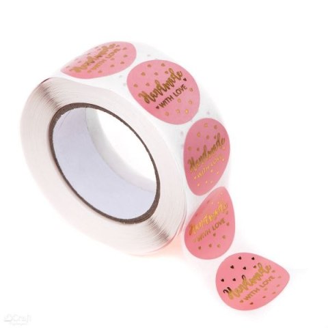 NAKLEJKI NA ROLCE - HANDMADE WITH LOVE, RÓŻOWE, 500 SZT. NAKLEJKI NA ROLCE - HANDMADE WITH LOVE, RÓŻOWE, 500 SZT.