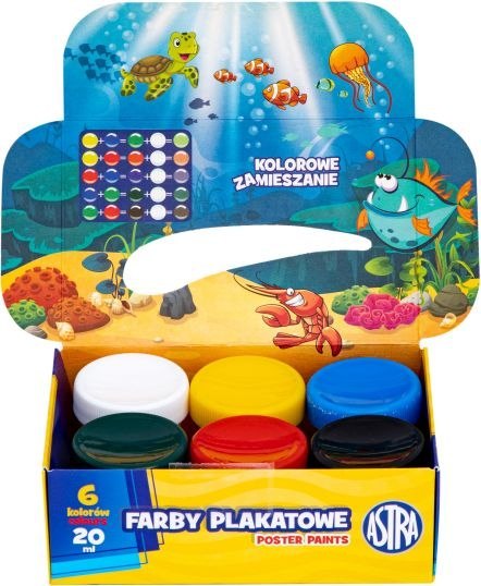 Farby plakatowe Astra 6 kol x 20 ml STANDARD BOX Farby plakatowe Astra 6 kol x 20 ml STANDARD BOX