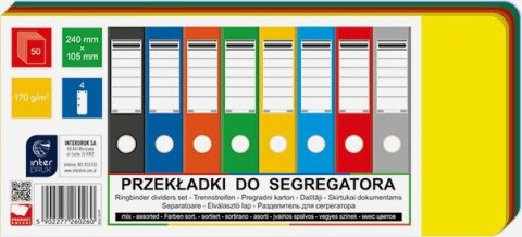 Przekładki do segregatora INTERDRUK 240x105 50 mix kolorów Przekładki do segregatora INTERDRUK 240x105 50 mix kolorów