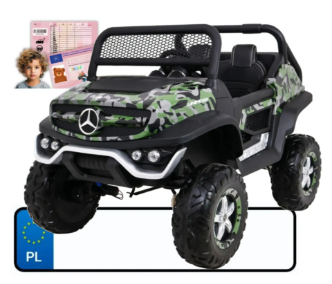 Mercedes Benz Unimog dla dzieci Lakier Moro + Napęd 4x4 + Pilot + Bagażnik + Wolny Start + Radio MP3 + LED Mercedes Benz Unimog dla dzieci Lakier Moro + Napęd 4x4 + Pilot + Bagażnik + Wolny Start + Radio MP3 + LED