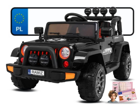 Auto Terenowe Full Time 4WD dla dzieci Czarny + Napęd 4x4 + Pilot + Audio LED + Schowek