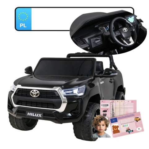 Toyota Hilux na akumulator dla dzieci Czarny + Napęd 4x4 + Pilot + 2 bagażniki + Radio MP3 + LED