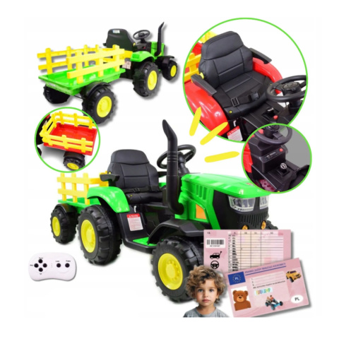 MEGA TRAKTOR NA AKUMULATOR Z PRZYCZEPĄ. MIĘKKIE SIEDZENIE, PILOT, /HL3388
