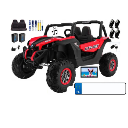 Buggy SuperStar dla dzieci Czerwony + MP4 + Napęd 4x4 + Pilot + Bagażnik + LED + Blokada drzwi
