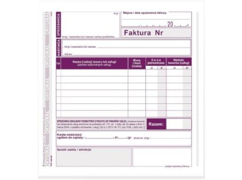 Druk-faktura dla zwolnionych podmiotowo z podatku Druk-faktura dla zwolnionych podmiotowo z podatku